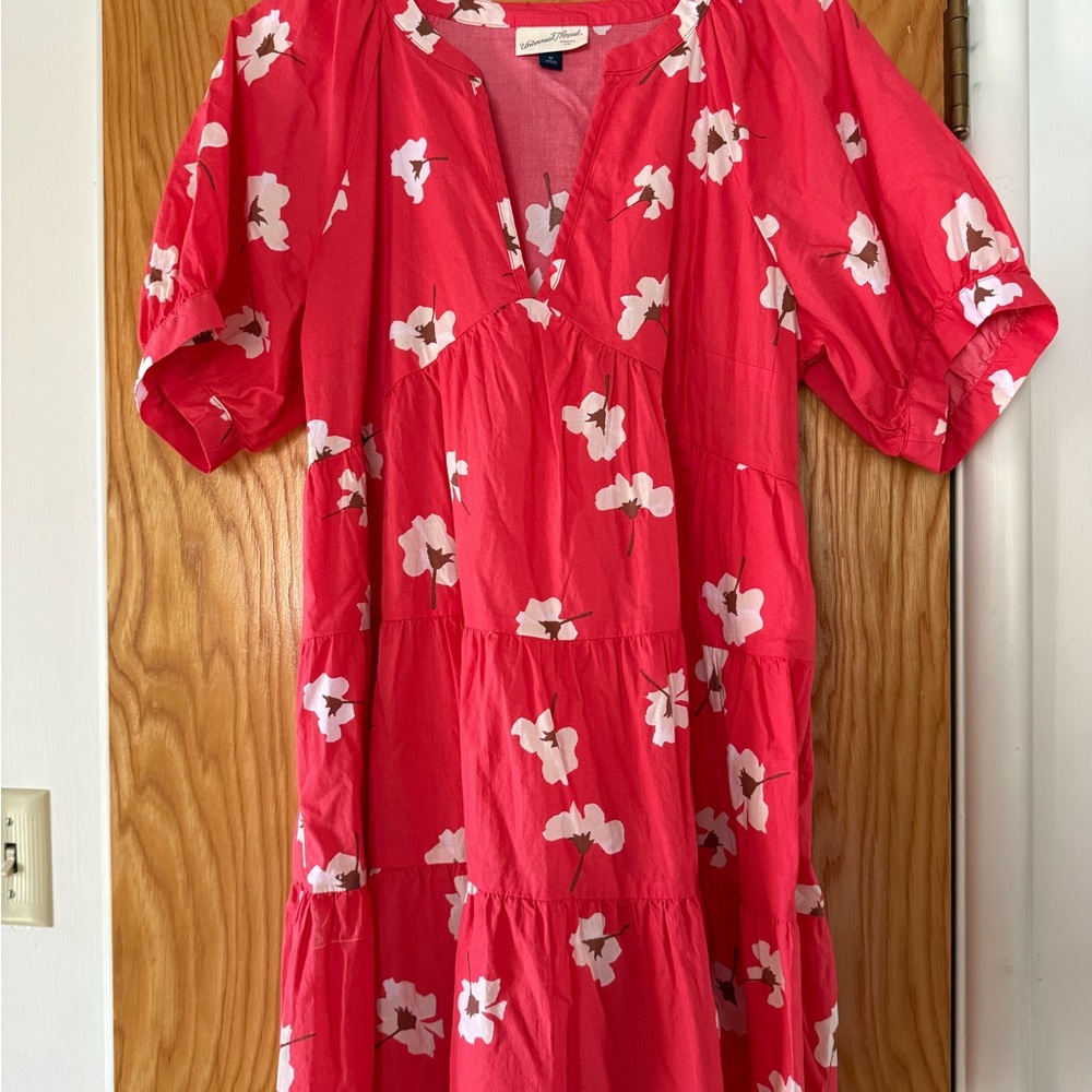 Red Floral Dress with Puff Sleeves